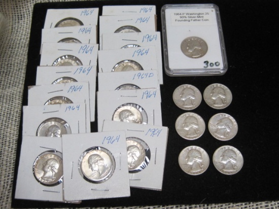 Lot of (22) 1964 Silver Quarters