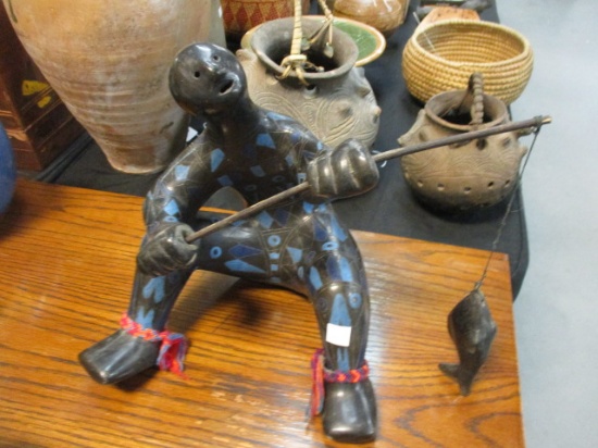 Mexican Pottery Fisherman Statue