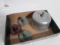 Vintage TR Hall Burlington, NC Aluminum Butter Mold and Three Glazed