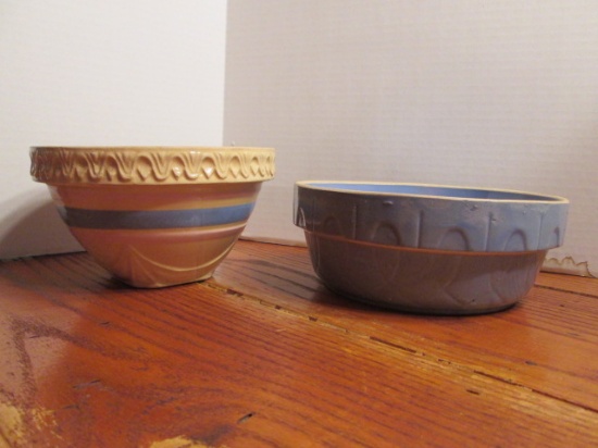 Blue Stripe Yellow Ware Stoneware Bowl and Blue Oven Ware Stoneware Bowl