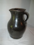 Vintage Dark Brown Glazed Pitcher with Applied Handle