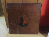Vintage Wooden Folding Card Table with Sail Boat Design
