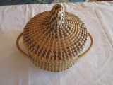 Vintage Lidded Sweet Grass Double Handle Basket