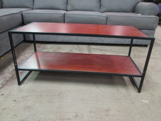 Modern Style Black Metal and Cherry Finish Coffee Table