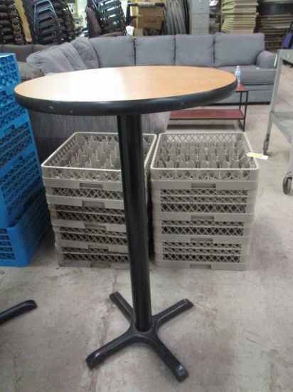 Wood Grain Metal Pedestal Pub Table