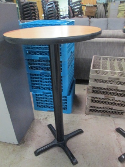 Wood Grain Metal Pedestal Pub Table