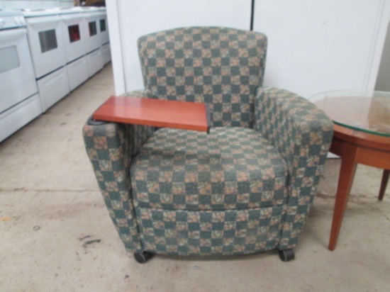 Upholstered Arm Chair with Pull-Up Flip Down Tray and Under Seat Storage