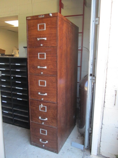 Steel Age Metal Wood Grain 5 Drawer File Cabinet