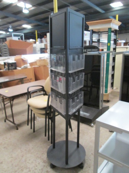 Portable 3 Sided Black Metal Pamphlet/Information Center with Locking Casters