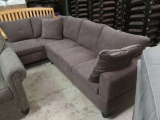 Like New Grey Upholstered 2 Piece Sectional Sofa with Lounger End