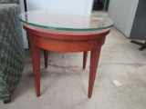 Round Wood Side Table with Raised Glass Top