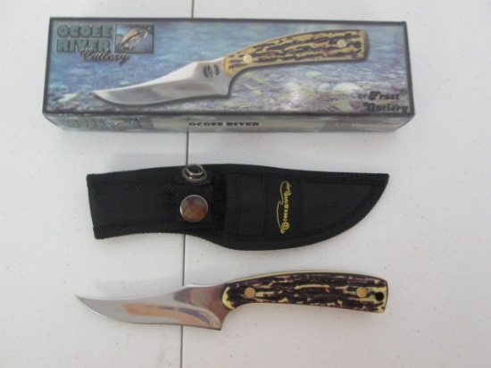 New Old Stock Frost Cutlery Ocoee River 7" Bone Handle Knife with Sheath