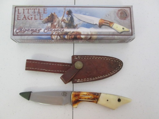 New Old Stock Chipaway Cutlery Little Eagle Chipaway Classic 8" Bone Handle Knife with Leather Sheat