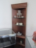 Wooden Corner Shelf with Contents