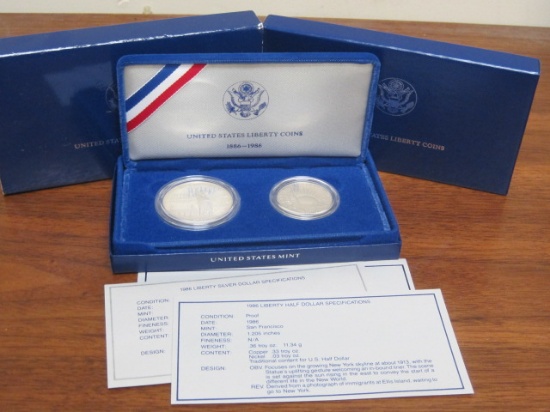 1986 US Liberty Coins Silver Dollar and Half Dollar Proof Set