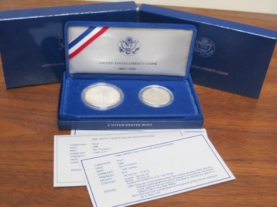 1986 US Liberty Coins Silver Dollar and Half Dollar Proof Set
