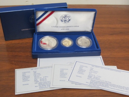 1986 US Liberty 3 Coin Proof Set- 1 Gold Coin