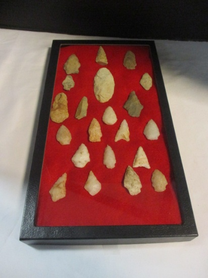 Vintage Carved Arrowheads in Display Case