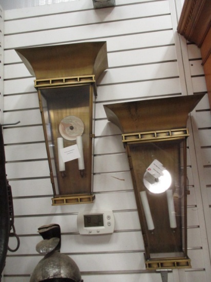 Pair of Antique Brass Finish Tapered Wall Sconces