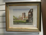 Framed and Matted Original Watercolor Church Landscape