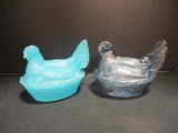 Blue and Teal Hen on Nest Animal Covered Dishes
