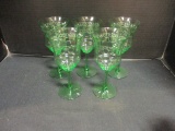 Five Green Uranium/Vaseline Depression Glass Stems