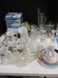 Partial Table Lot - Martini Glasses, Coffee Cups, Arctic Air Cooler, Plates, etc.