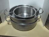 Three Stainless Steel Commercial Grade Round Multi-Use Pans