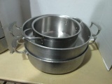 Three Stainless Steel Commercial Grade Round Multi-Use Pans
