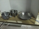 Three Stainless Steel Commercial Grade Sauce and Saute Pans