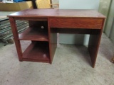Wood Desk with Knee Drawer and Open End Shelves