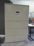 Beige 5 Drawer Lateral File Cabinet with Lock and Key