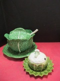 Portugal Pottery Cabbage Tureen and Cauliflower Dip Tureen
