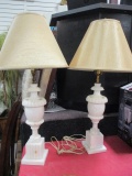 Pair of Signed Hand Carved Alabaster Table Lamps
