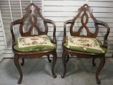 Pair of Italian Fruitwood Arm Chairs with Caned Seats