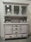 White Washed Oak 2 Piece Illuminated China Hutch Server