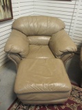Beige Leather Arm Chair and Ottoman