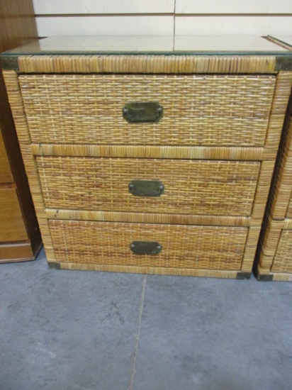 Wicker Style w/Glass Top 3 Drawer Chest/Nightstand