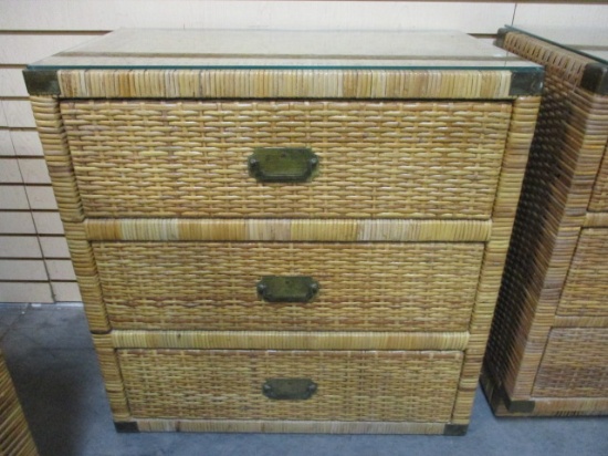 Wicker Style w/Glass Top 3 Drawer Chest/Nightstand