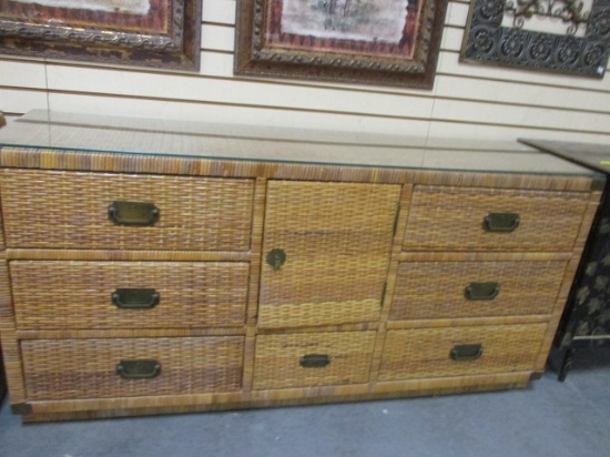 Wicker Style w/Glass Top 7 Drawer/1 Door Dresser