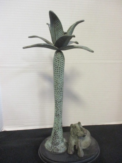 Metal Palm Tree Style Candle Holder w/Elephant