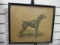 Framed Vintage Black Pointer Hunting Dog Lithograph