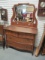 Victorian Oak Bow Front Vanity w/ Beveled Stand Mirror