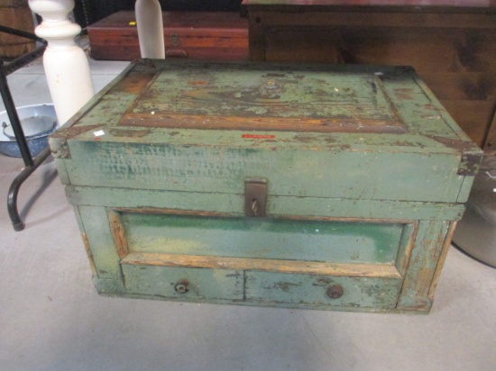 Antique Painted Solid Oak Tool Chest with Drawers