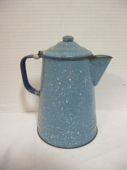 Vintage Light Blue Speckled Enamel Coffee Pot