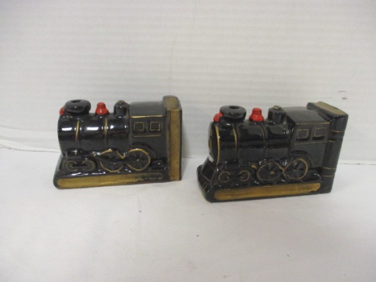 Pair of 1950s Made in Japan Pottery Locomotive Bookends