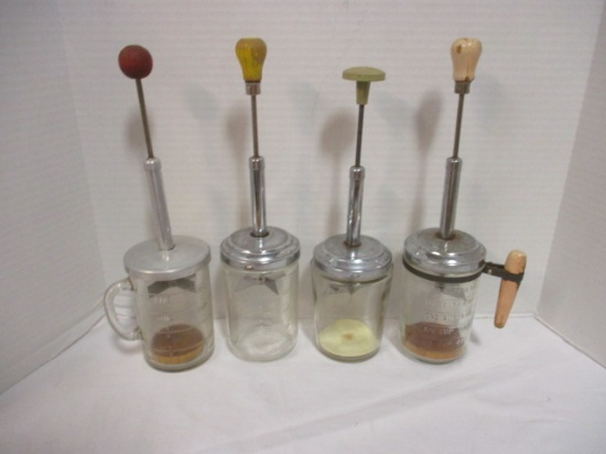 Four 1950s Glass Choppers with Metal Chopper Lids