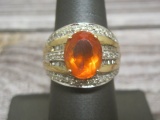 14k Gold Mexican Fire Opal and Diamond Ring- Appraised at $2,650!