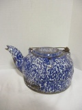 Antique Wrought Iron Ramge Co. Enamel Cast Iron Kettle