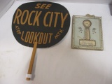 Vintage Advertisement Hand Fan and Thermometer